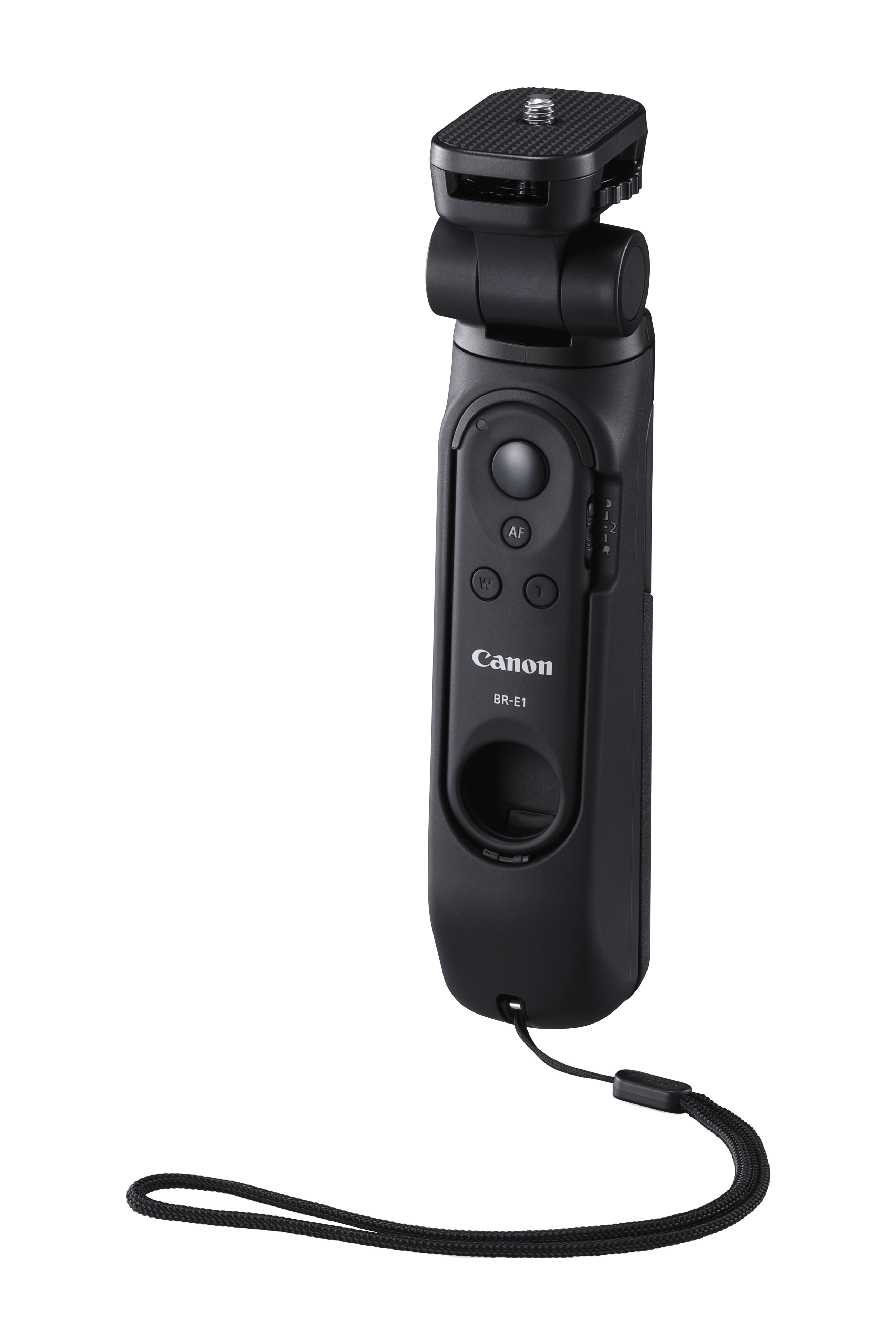 Schwarze Canon BR-E1 Fernbedienung. Sie hat Knöpfe und eine Handschlaufe.
