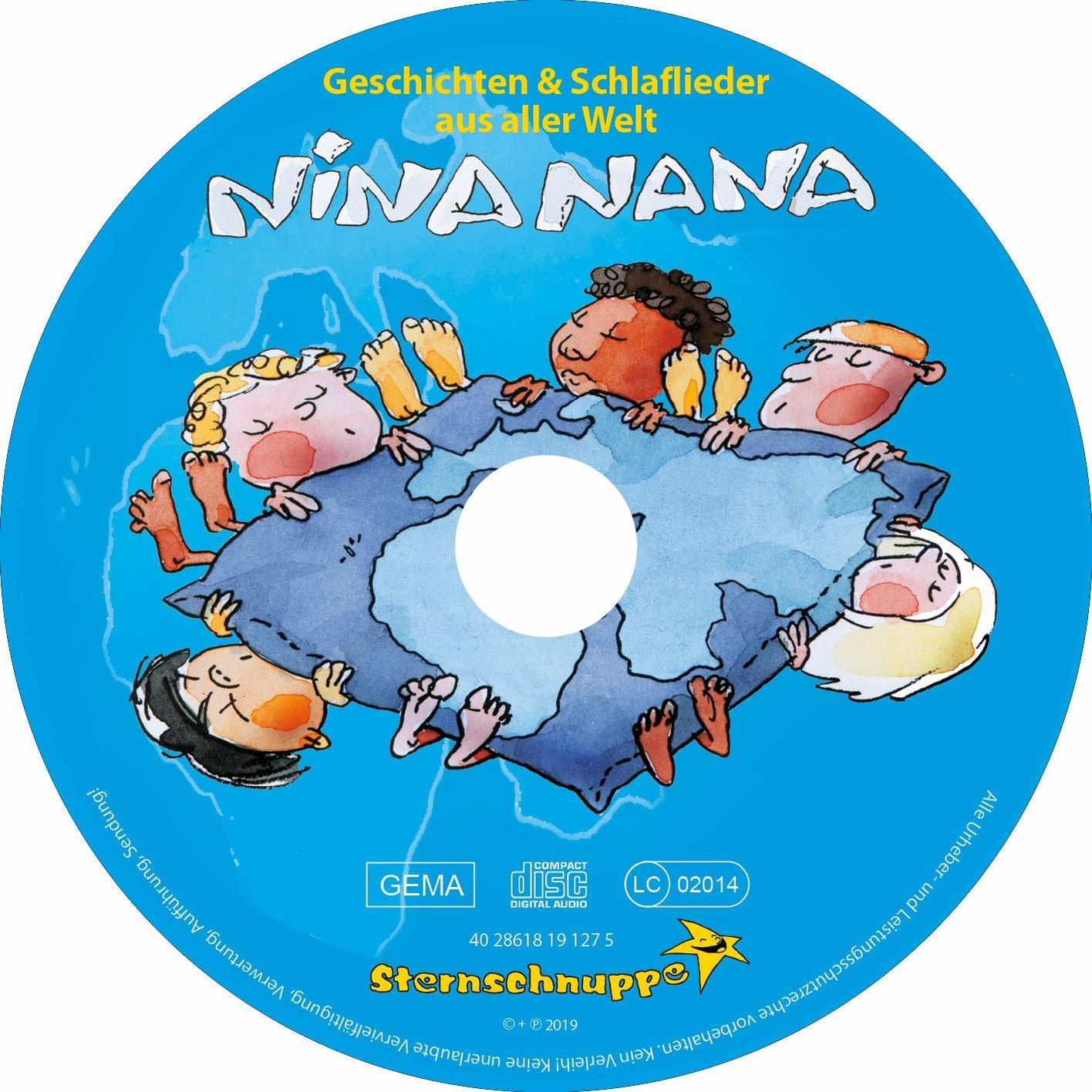 Eine CD mit einem bunten Cartoonbild von Kindern auf einem Globus mit Text.