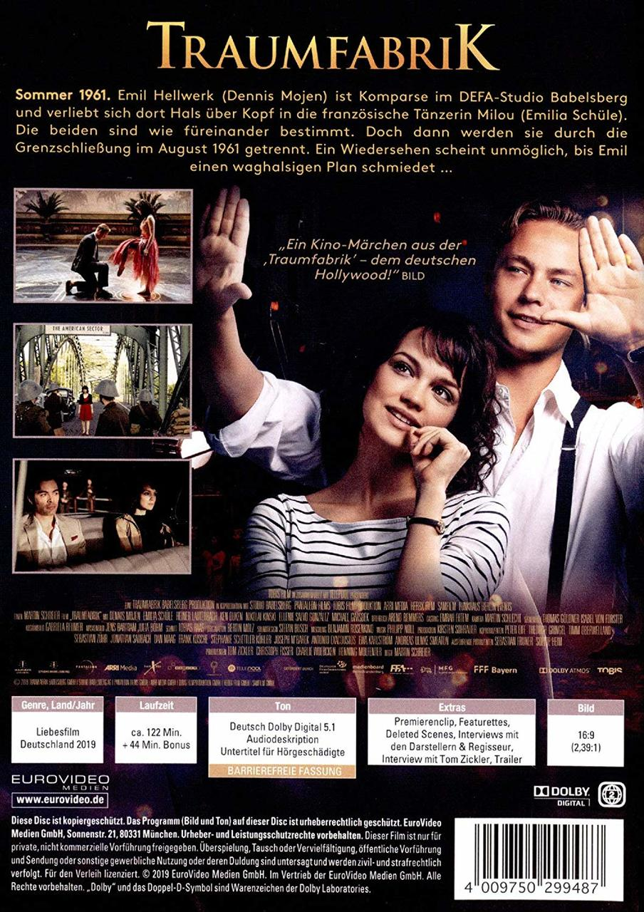 DVD-Cover von 'Traumfabrik' mit zwei Personen im Fokus. Text und Bilder befinden sich auf der DVD-Hülle.