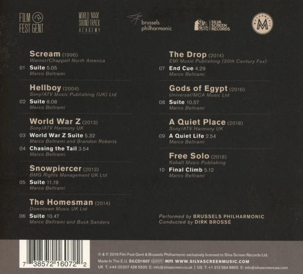 Rückseite der CD-Hülle mit Titelliste der vom Brussels Philharmonic gespielten Songs.