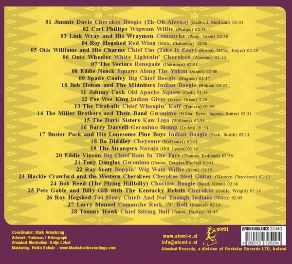 Titelliste von einer CD, mit Text auf tanfarbenem Hintergrund. Der Text listet Songtitel und Künstlernamen auf.