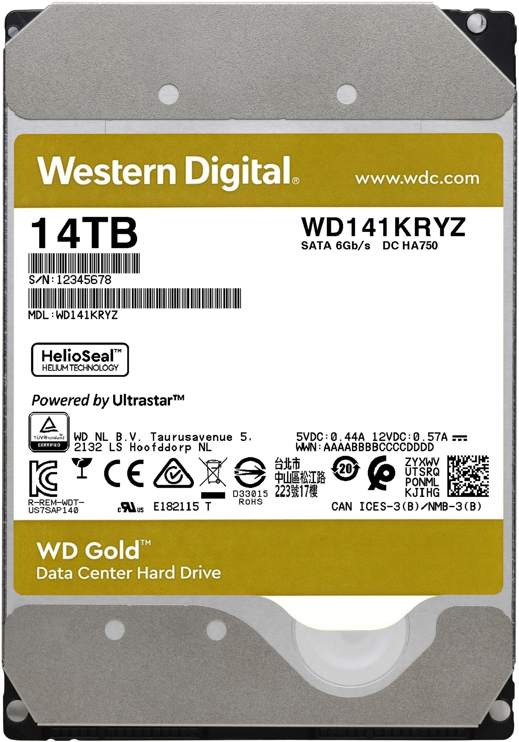 WD Gold™ Festplatte, 14 TB HDD SATA 6 Gbps, 3,5 Zoll, intern