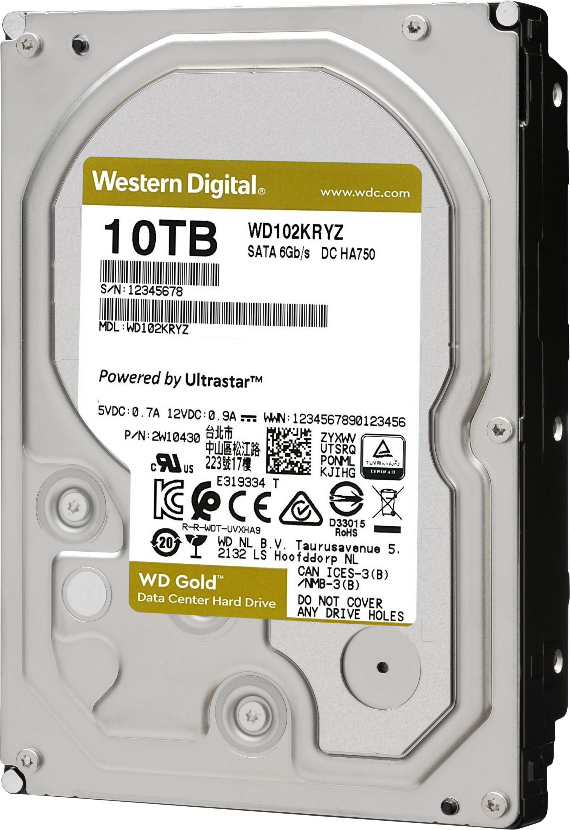 WD Gold™ Festplatte, 10 TB HDD SATA 6 Gbps, 3,5 Zoll, intern