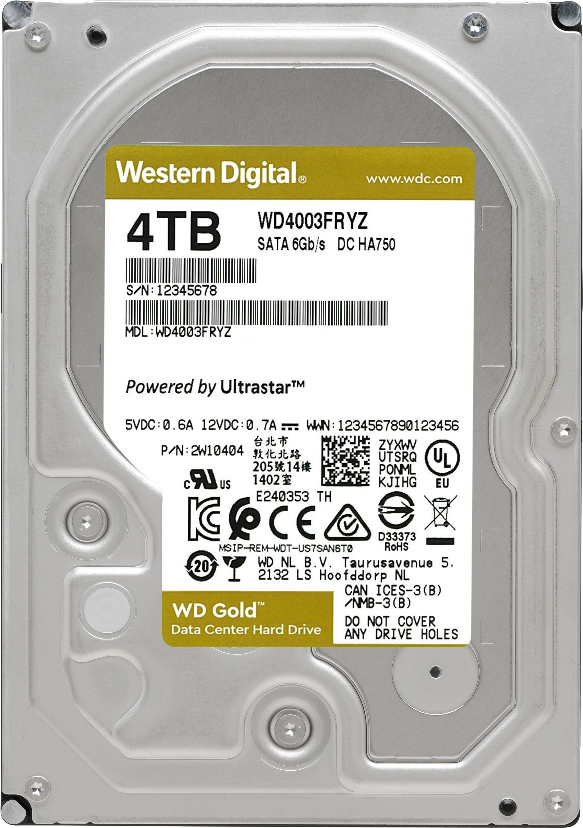 WD Gold™ Festplatte, 4 TB HDD SATA 6 Gbps, 3,5 Zoll, intern