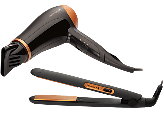 REMINGTON D3012 Gift Pack - Sèche-cheveux+Fer à lisser (Noir/Or)