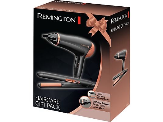 REMINGTON D3012 Gift Pack - Asciugacapelli+Piastra per capelli (Nero/Oro)