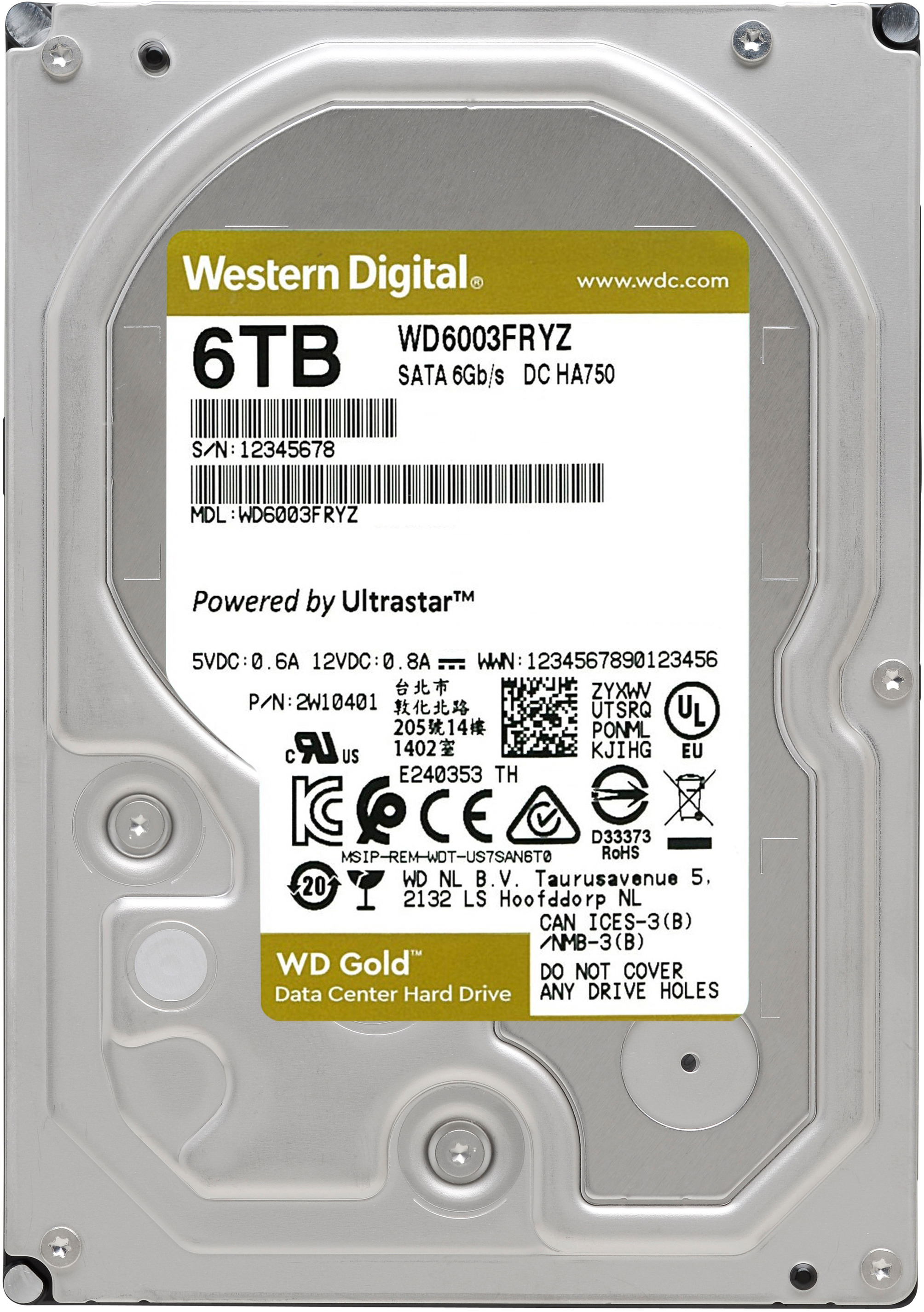 WD Gold™ Festplatte, 6 TB HDD SATA 6 Gbps, 3,5 Zoll, intern