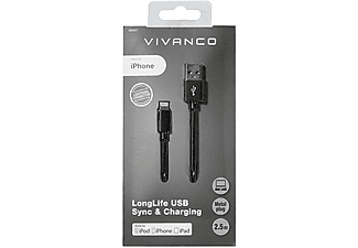 VIVANCO Lightning naar USB-kabel 2.5 m Zwart