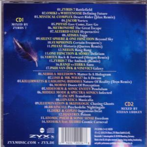 CD-Rückseite, Titelliste eines Techno-Musikalbums.