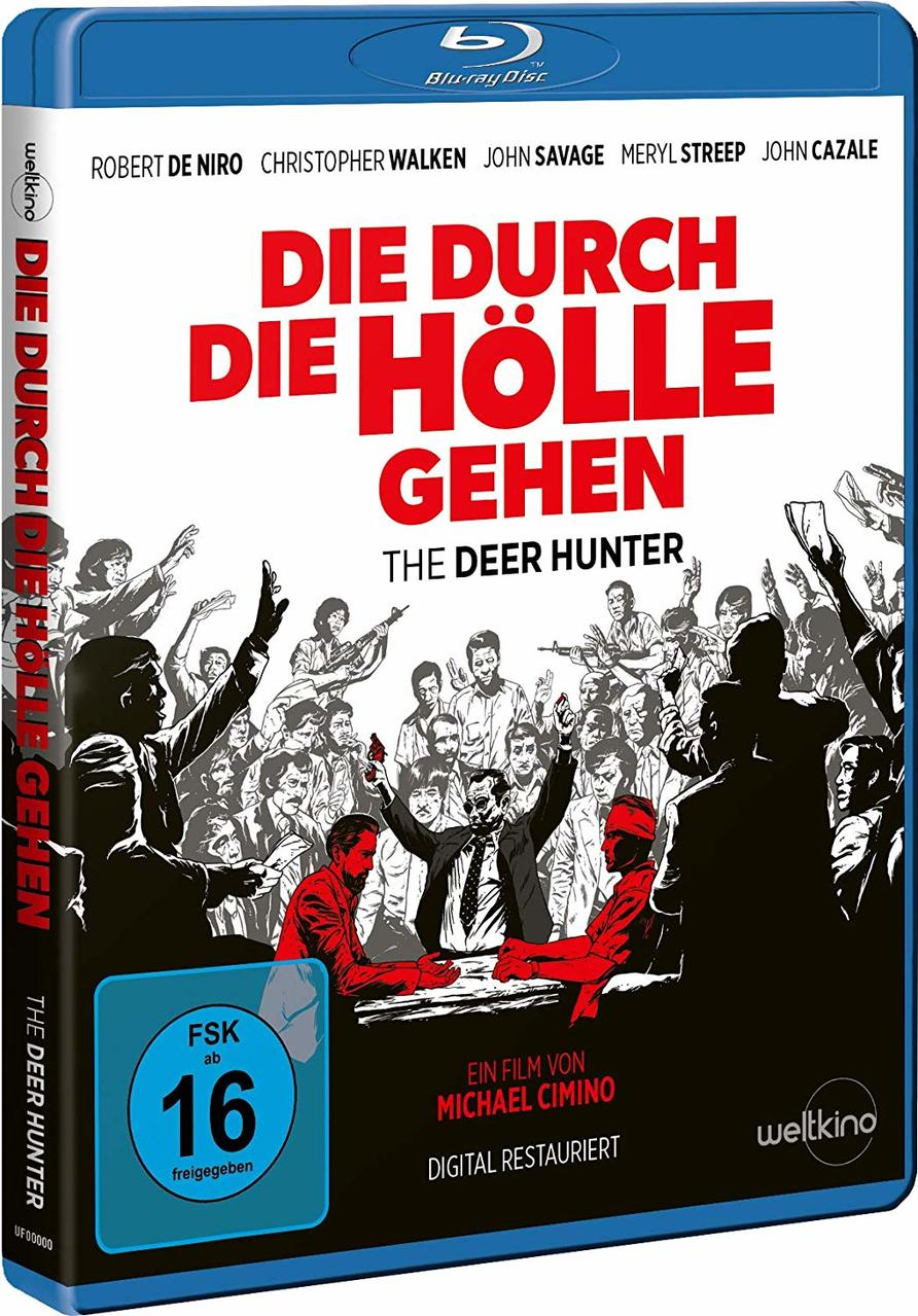 Ein Blu-ray-Cover für "The Deer Hunter". Es zeigt ein Poster des Films.