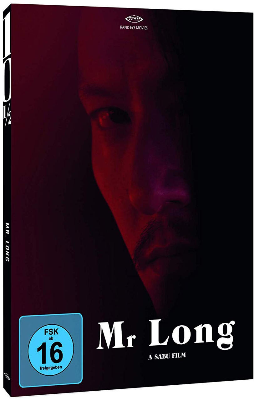 Mr. Long Blu-ray-Cover mit dem Gesicht eines Mannes im Schatten und rotem Hintergrund.