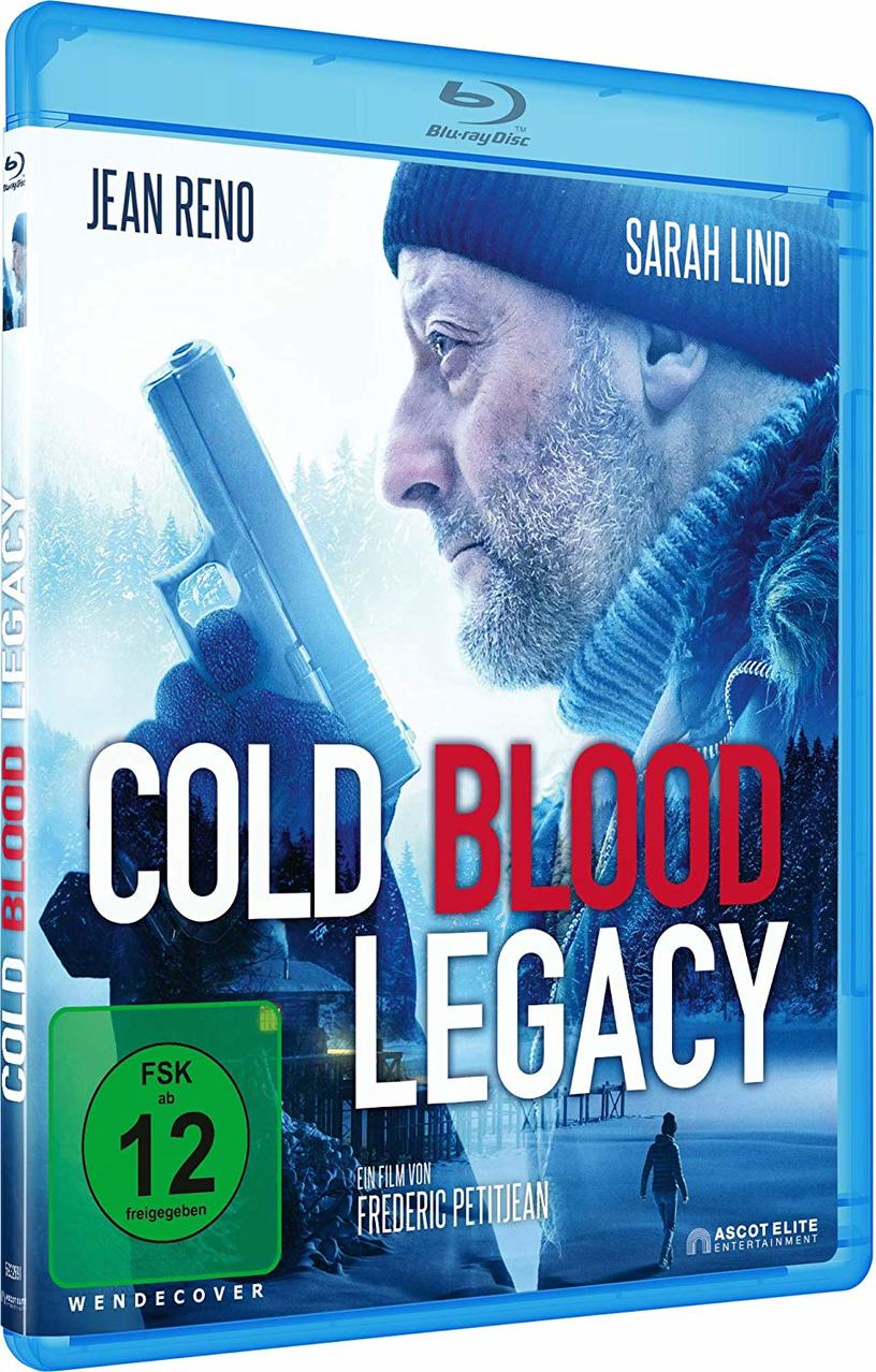 Blu-ray-Hülle. Mann mit einer Waffe und dem Titel 'COLD BLOOD LEGACY'. Blauer und schwarzer Hintergrund.
