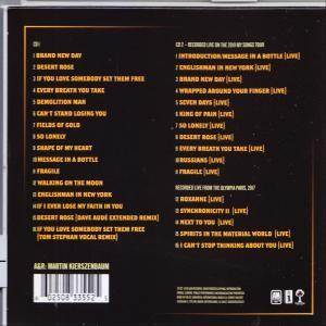 Rückseite der CD-Hülle mit Titelliste von Live-Songs von The Police, einschließlich eines Remixes.
