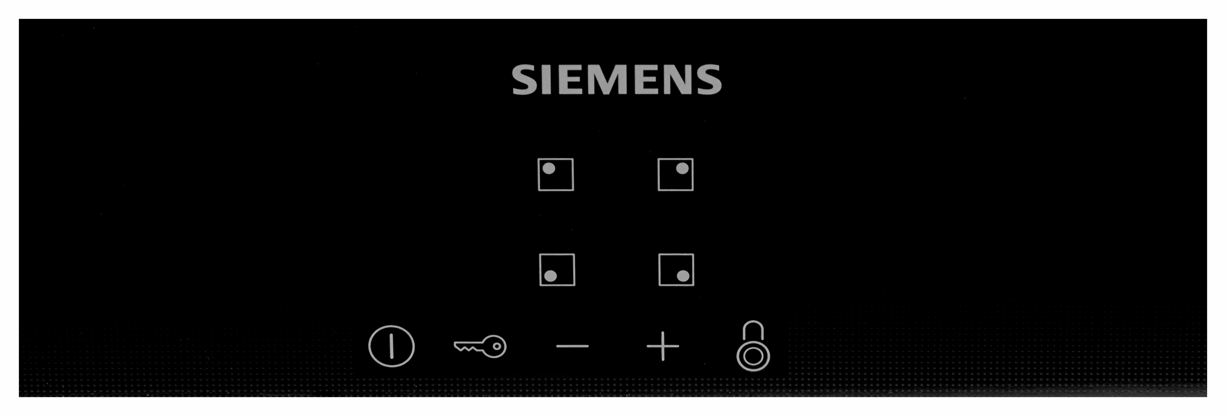 Schwarzes Siemens Induktionskochfeld mit Touch-Bedienelementen.