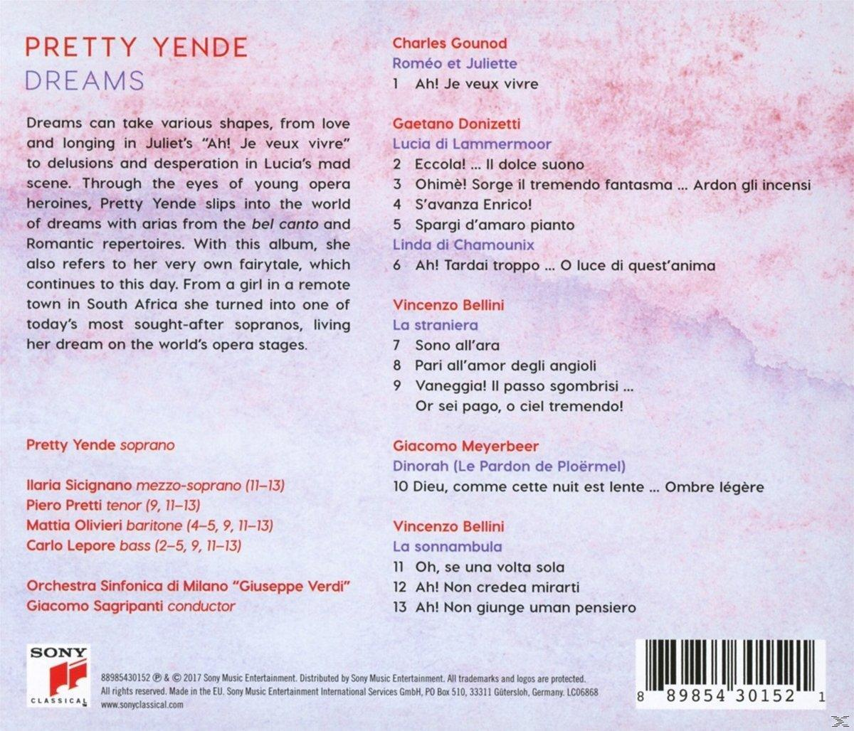 Album borító Pretty Yende-ről, dalcímekkel, zenei jegyzetekkel és logóval.