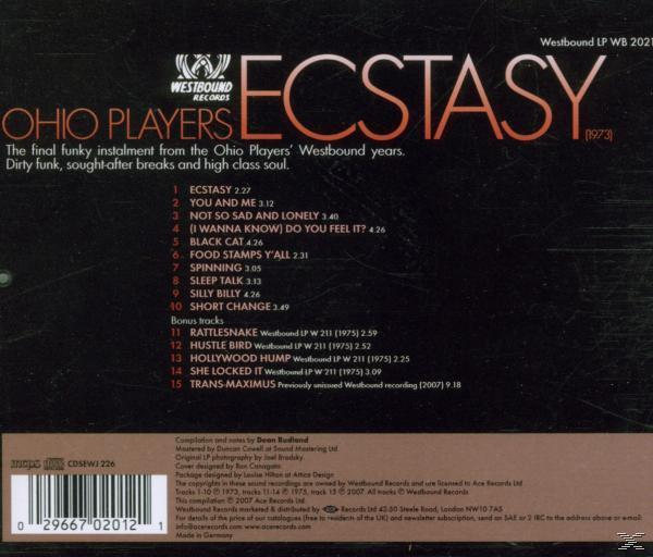Albumborító az 'Ecstasy' szöveggel és a számlistával. Tartalmazza az album részleteit és a közreműködőket.