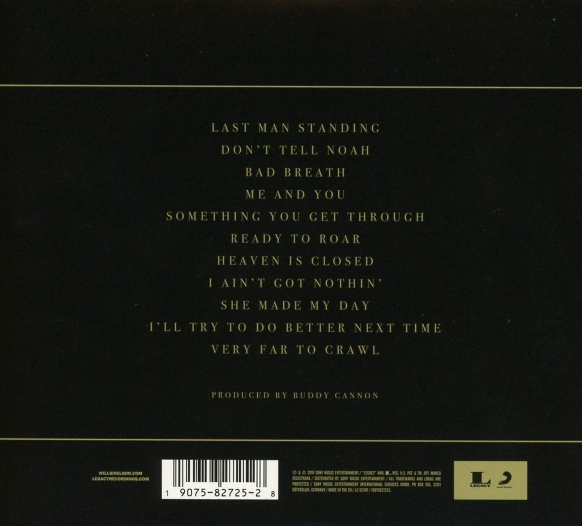 Albumcover mit Titelliste, goldener Text auf schwarzem Hintergrund.