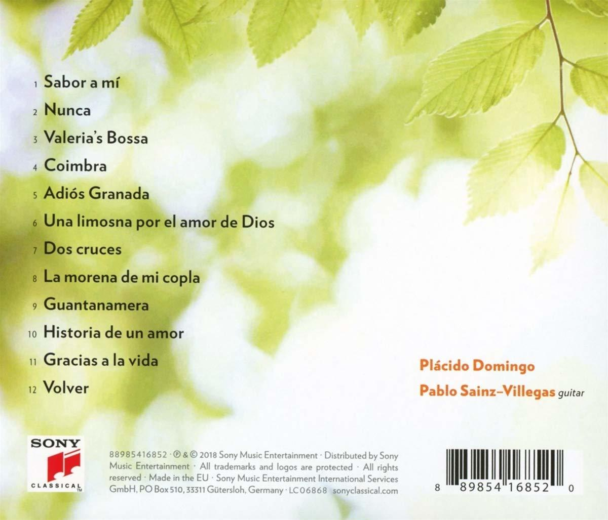 CD-Cover mit Titeln von Plácido Domingo und grünem Blätter-Hintergrund.