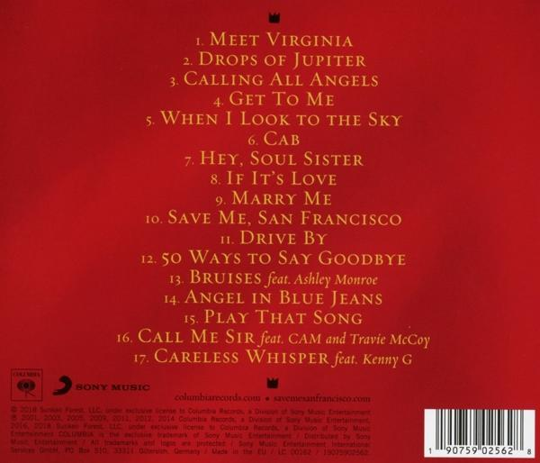 Albumcover mit einer Liste von Songs, darunter 'Meet Virginia' und 'Drops of Jupiter'.