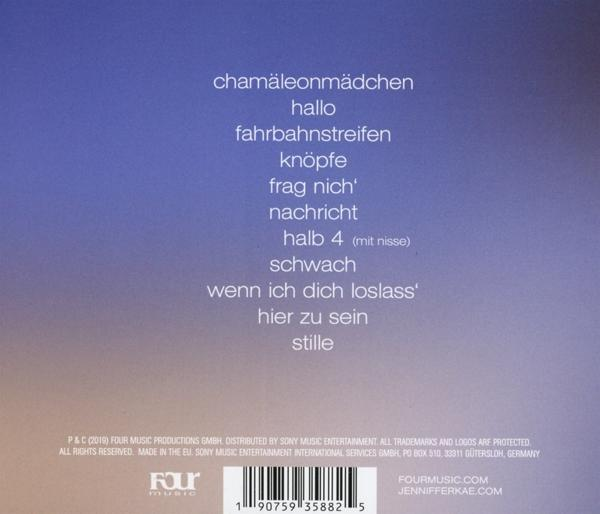 CD-Rückseite: Deutsche Songtitel auf einem bläulich-violetten Hintergrund. Four Music-Logo.