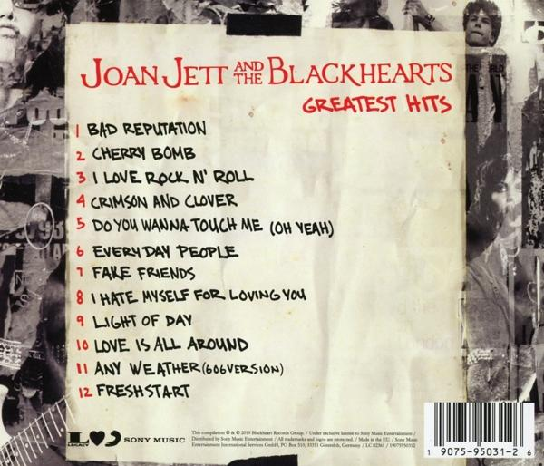 Die Rückseite einer Joan Jett CD. Sie hat eine Titelliste und ein Bild der Künstlerin.