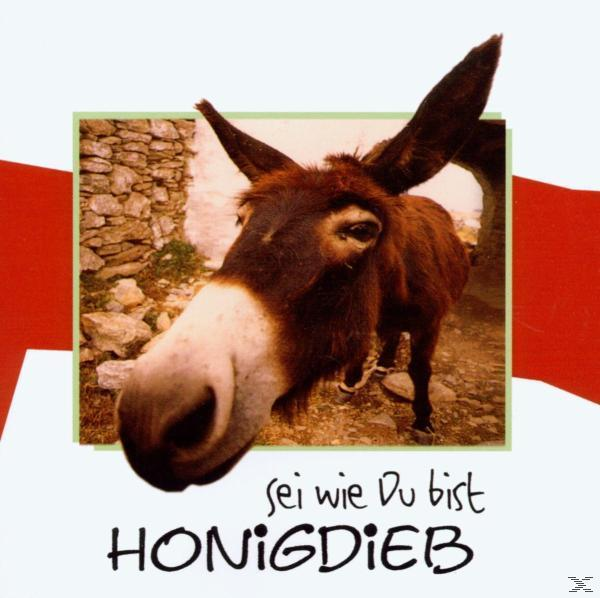 Albumcover: Honigdieb - Sei wie Du bist. Ein Esel mit weißer Nase und Ohren, steht in der Nähe einer Steinmauer.