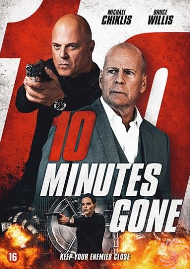 Filmposter met twee mannen, een met een pistool, rode achtergrond.
