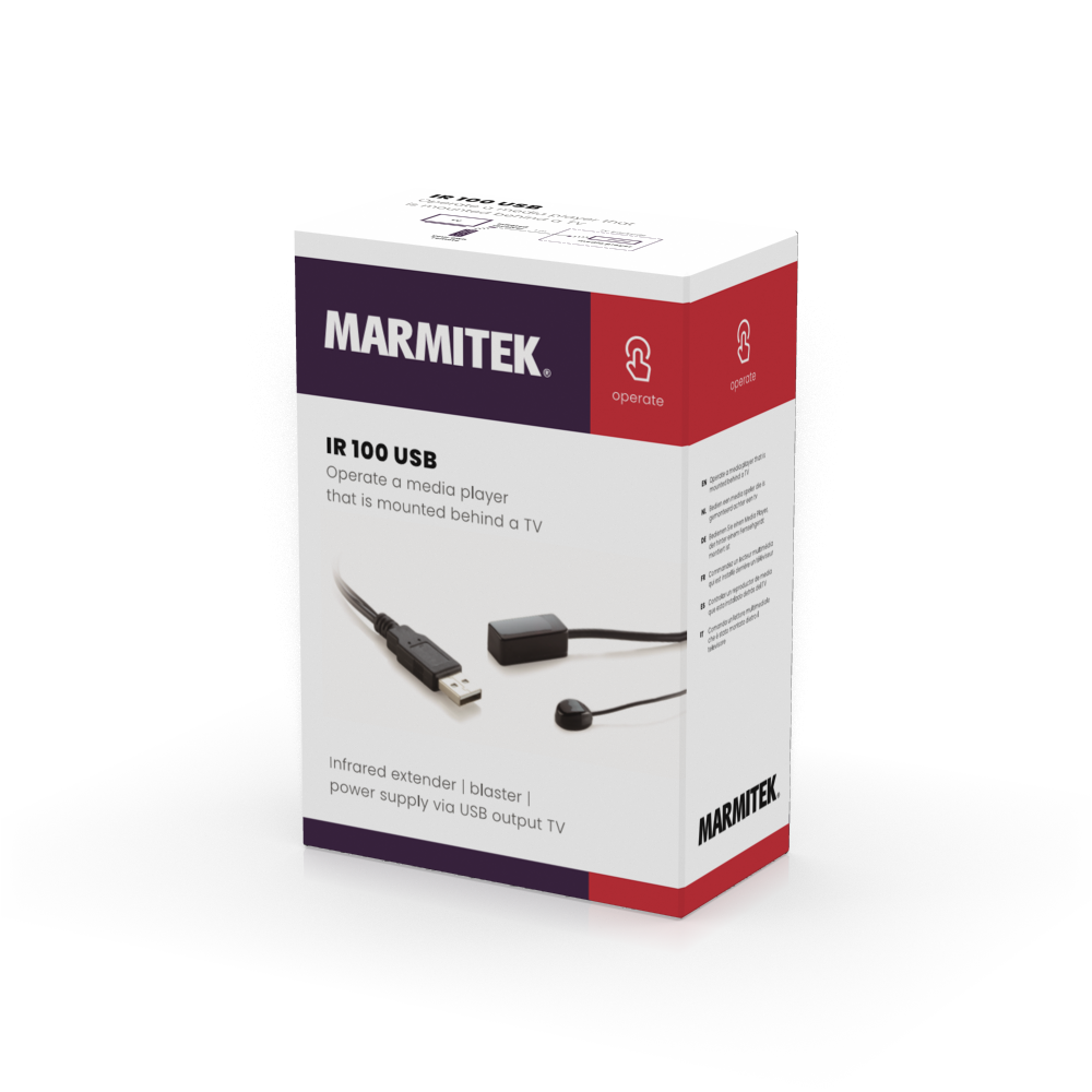 Box with IR 100 USB and product details.