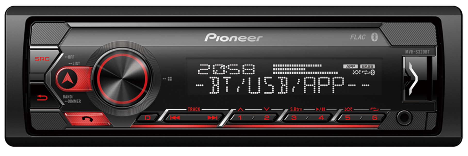 Pioneer autórádió, időt és rádióinformációkat jelenít meg.