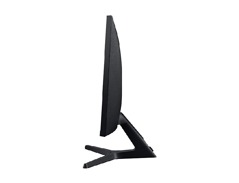 Un monitor de computadora negro con soporte, visto de lado.