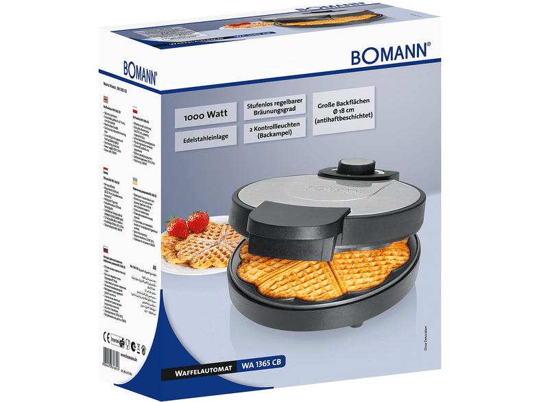Bomann WA 1365 CB Waffeleisen, Silber/ Schwarz, 1000 Watt — Foto 5 von 5