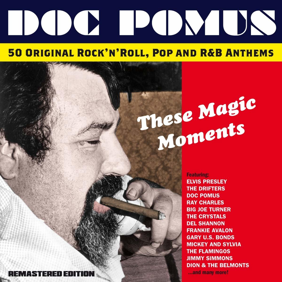Album borító: Férfi szivarral, cím: These Magic Moments, Elvis Presley-vel és más előadókkal. Piros háttér.