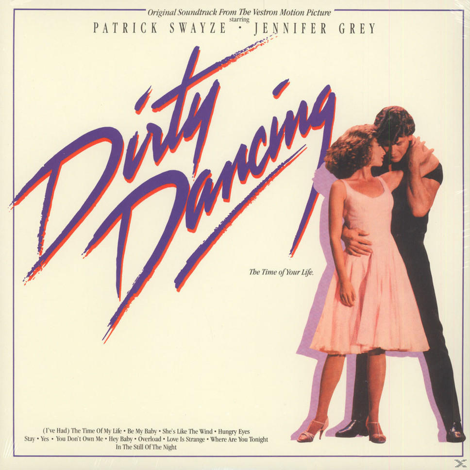 Pochette d'album : Un couple dansant. Titre : Dirty Dancing. Lettrage violet et rouge sur fond blanc.