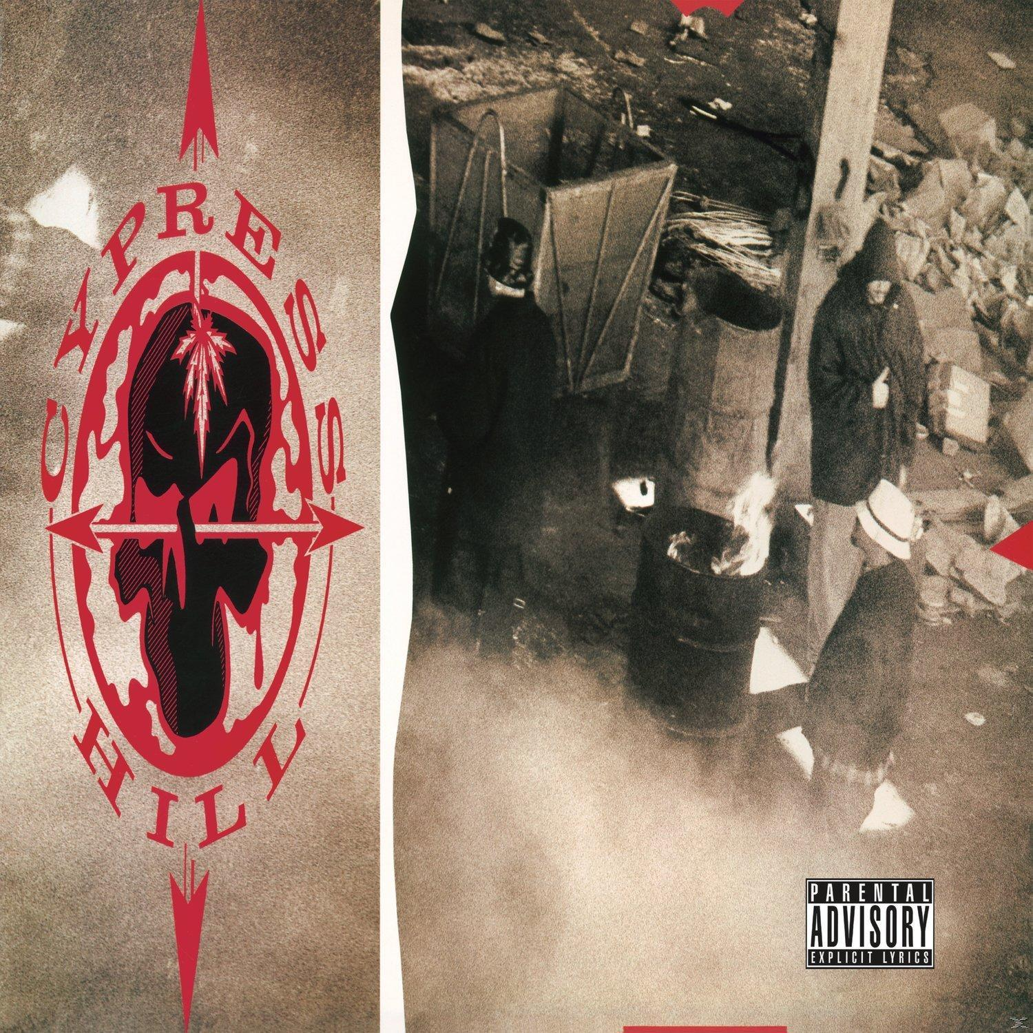 Pochette d'album avec le logo Cypress Hill et une photo de personnes autour d'un feu, avec label parental.