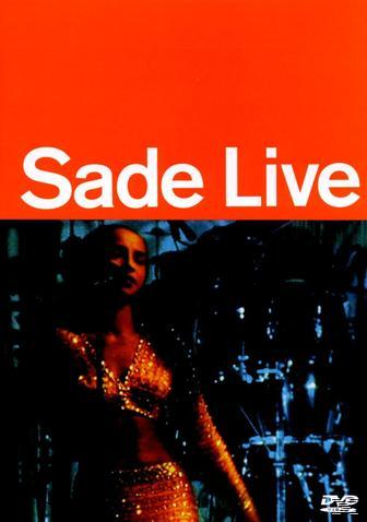DVD-Cover. Sade Live. Silhouette einer Frau in goldenem Kleid, roter Hintergrund.