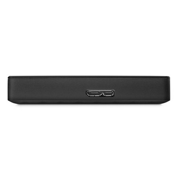 Disco duro externo negro con puerto USB.