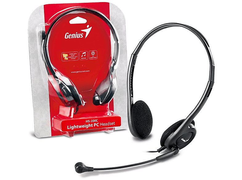 Auriculares gaming - Genius HS 200C, Micrófono, Con cable, Jack 3.5 mm, Binaural, Negro