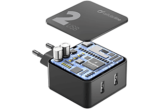 Cargador - Cellular Line Multipower, 2 USB, 12 W + 12 W, Universal, Negro