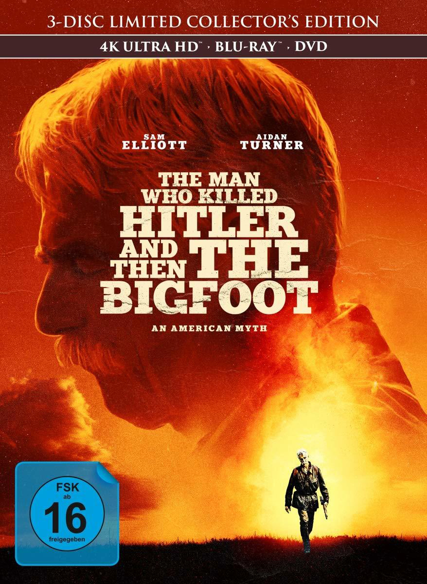 DVD-Cover: Mann im Profil mit Schnurrbart, Titel 'The Man Who Killed Hitler and Then The Bigfoot'.