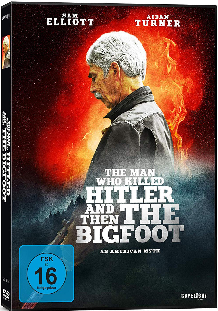 DVD-Cover mit Sam Elliott, Aidan Turner und dem Titel 'The Man Who Killed Hitler...'