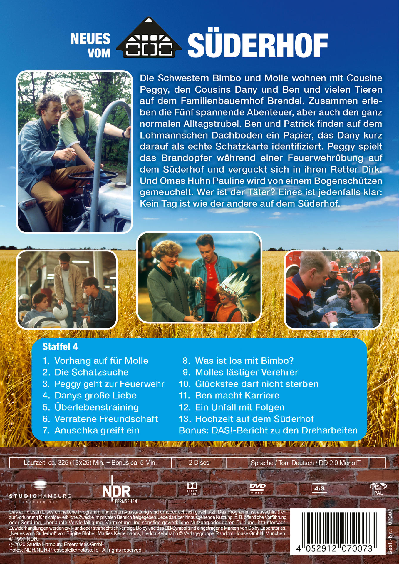 Rückseite einer DVD von 'Neues vom Süderhof' mit Bildern von Charakteren und Text.