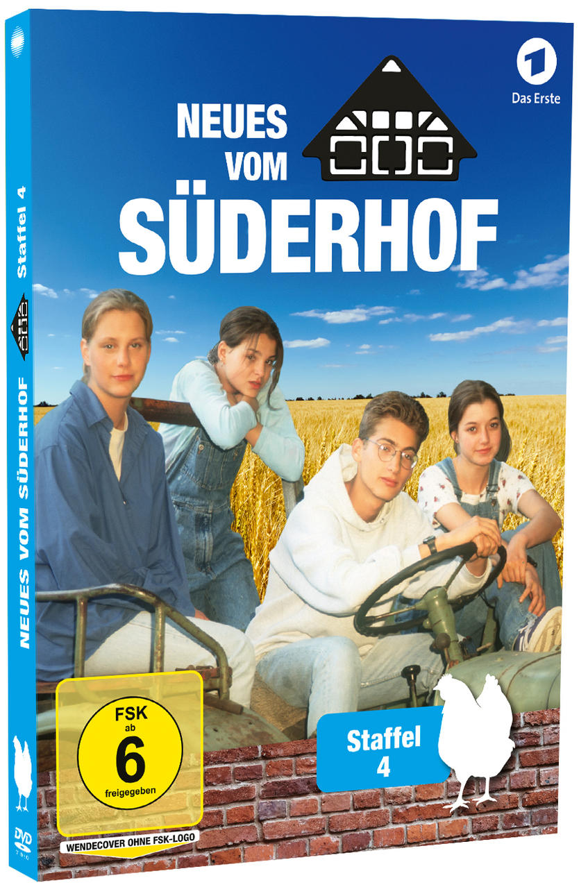 DVD-Cover, 'Neues vom Süderhof' mit Darstellern auf einem Traktor. Text und Logo vorhanden.