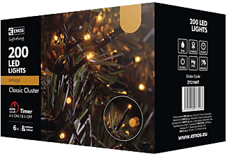 EMOS ZY2184T - Karácsonyi fényfüzér - Süni, 200 LED, 4 M, IP44, időzítővel, vintage