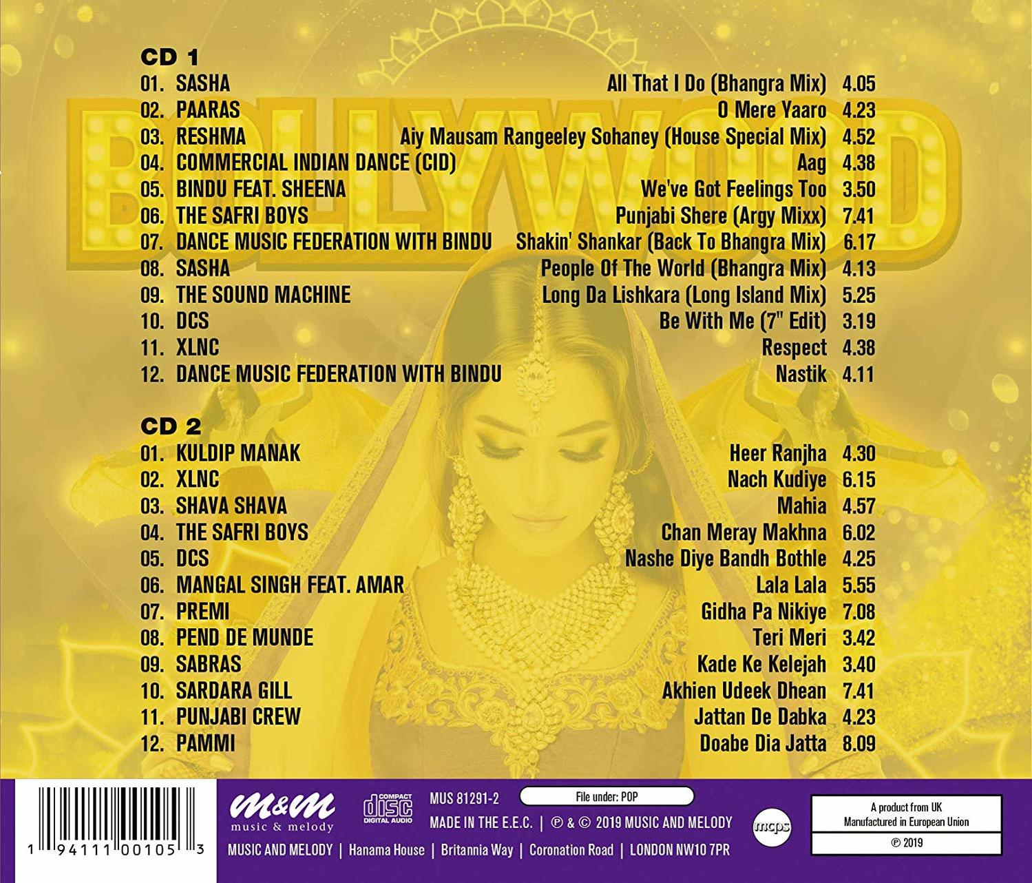 CD-Cover mit Titellisten, einer Frau in einem Sari und goldenem Hintergrund.