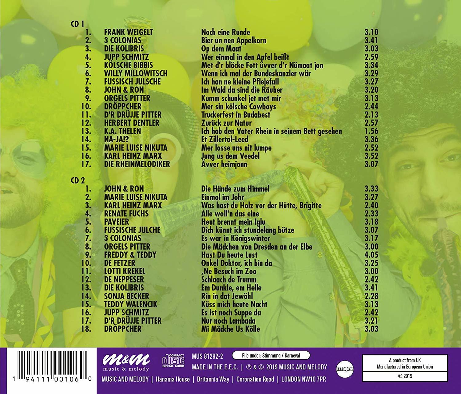 CD-Cover mit Tracklist. Text ist auf Deutsch. Die CD ist von M&M music and melody.