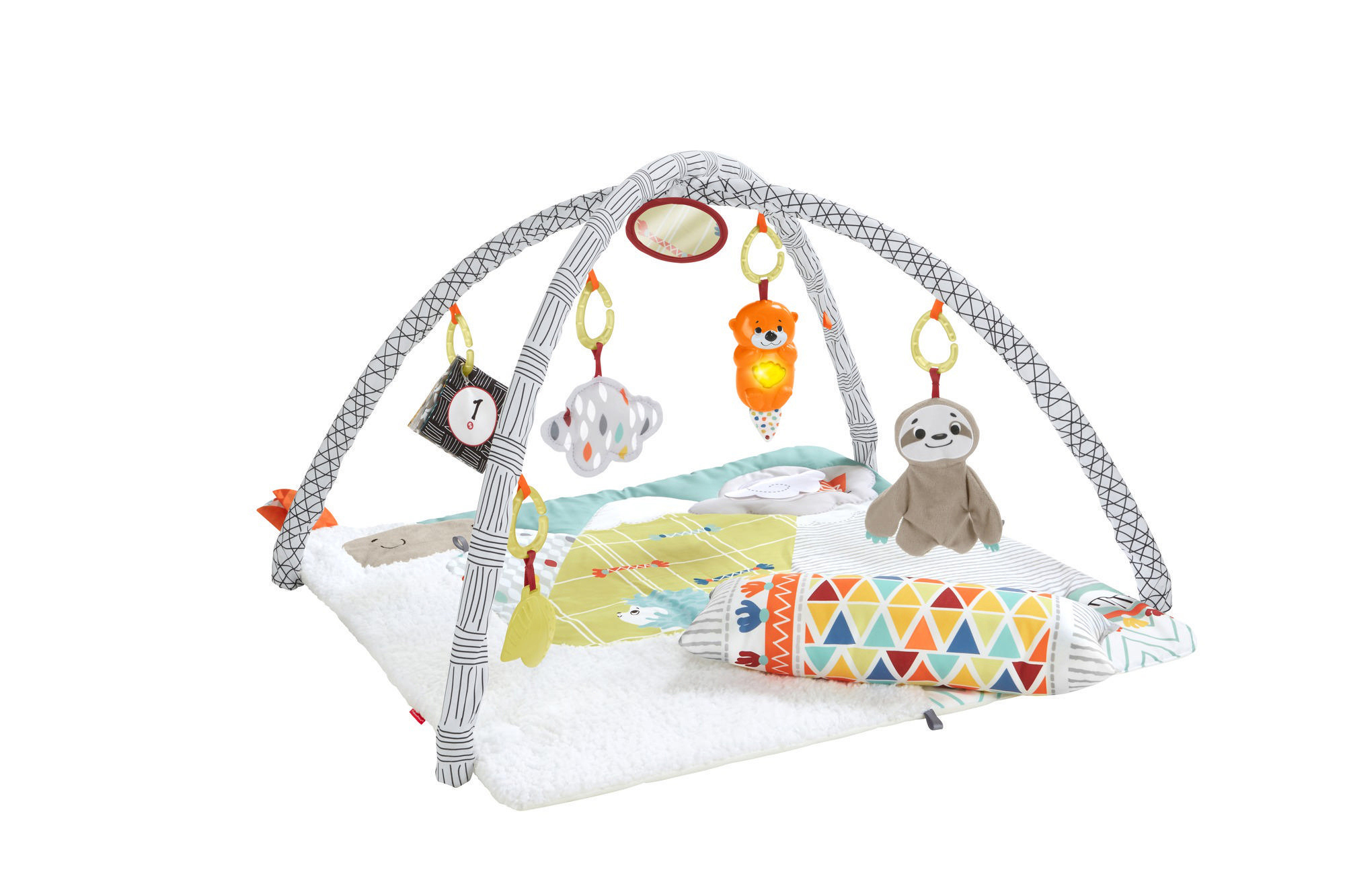 FISHER PRICE 5-Sinnes Spieldecke, Krabbeldecke mit Spielbogen Babydecke Mehrfarbig