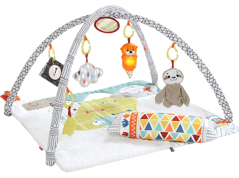 FISHER PRICE 5-Sinnes Spieldecke, Krabbeldecke mit Spielbogen Babydecke Mehrfarbig | Farben & Formen