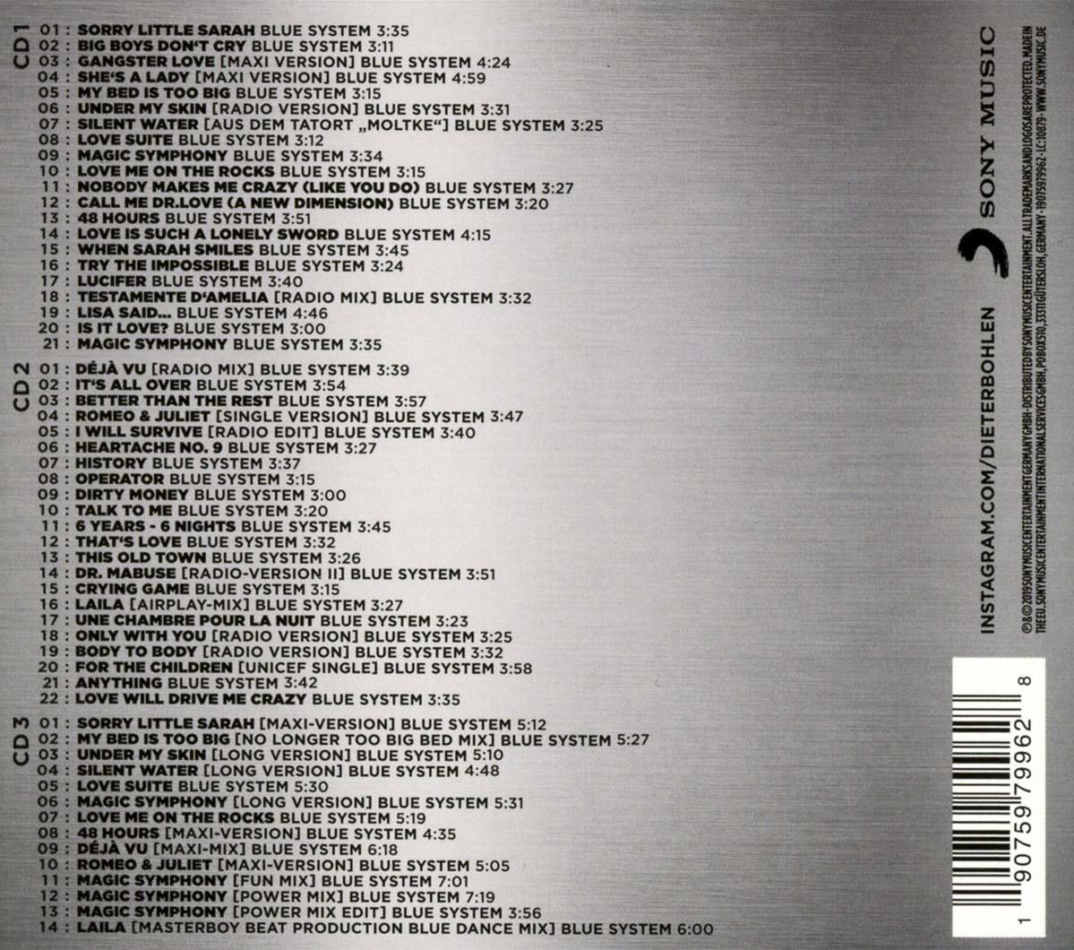 Doppel-CD-Hülle mit Trackliste und Albumcover, weiß-blauer Hintergrund.