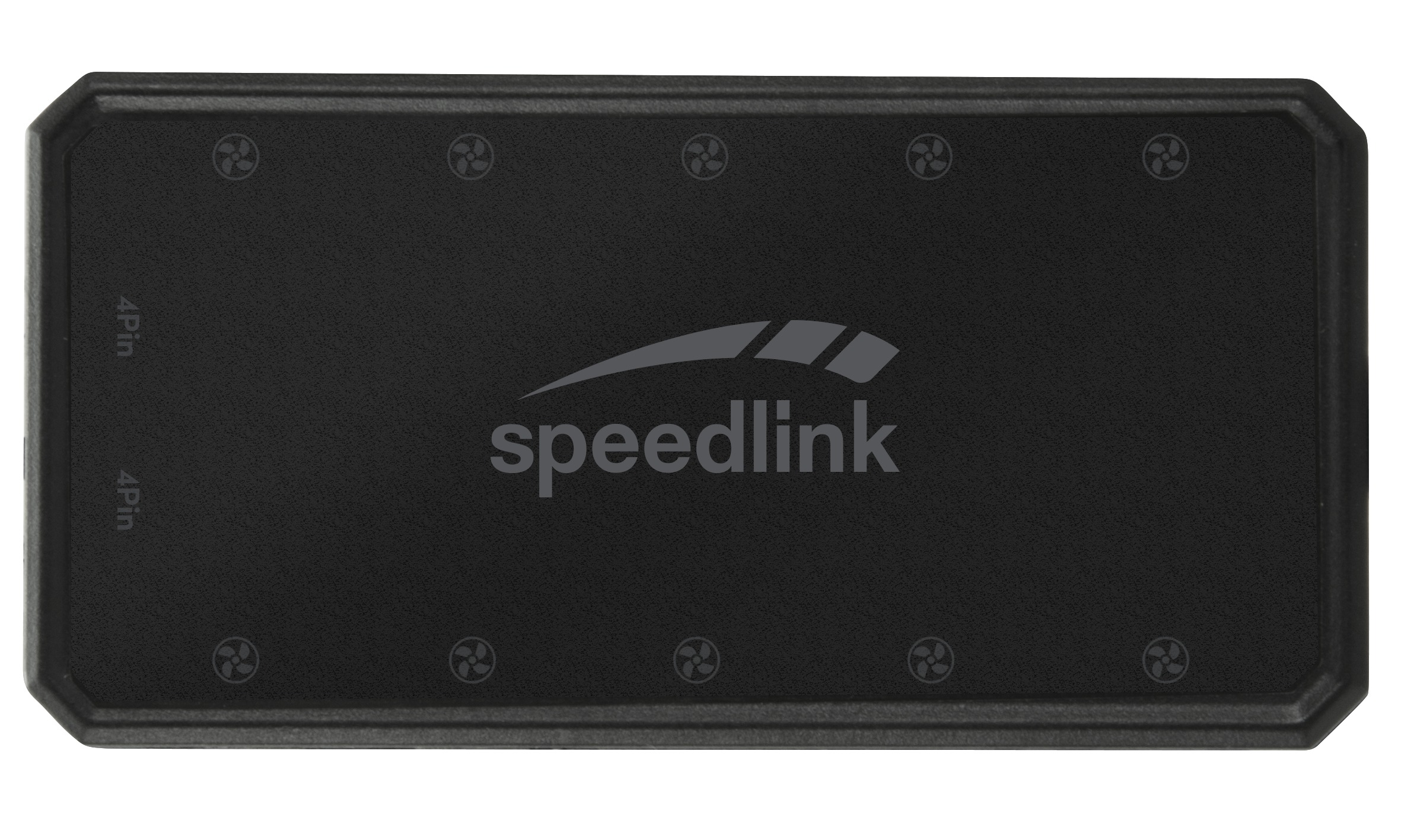 Schwarzes elektronisches Gerät mit Speedlink-Logo und Lüftersymbolen.