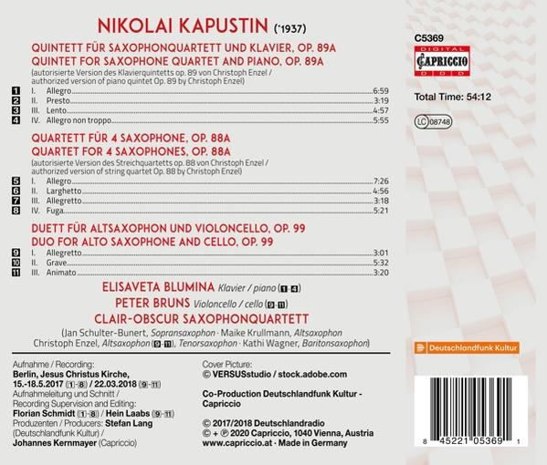 Rückseite eines CD-Covers mit Trackliste und Details eines Klassik-Musikalbums.